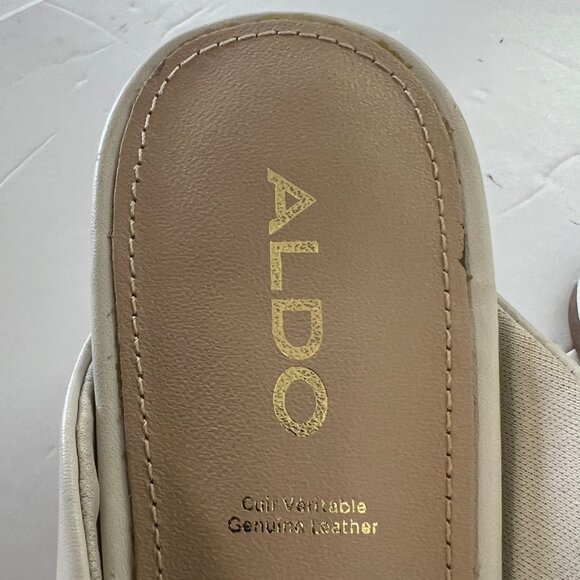 Sz 7.5 Aldo Brerwen White Leather Square Toe Block Heel Slip On Mule Shoes‎ - Picture 12 of 15